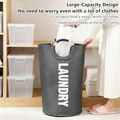 A large 90 liter laundry basket that can be folded for easy carrying. Suitable for bathrooms, laundry rooms, and travel (grey) - color: grey