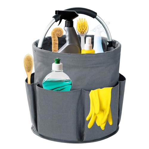 Cleaning Caddy with Handle, 17L Foldable Cleaning Supplies Organizer, Portable Storage Basket, Cleaning Supply Caddy, Multifunctional Cleaning Bucket Bag for Garden, Home, Kitchen (Grey) - color: Grey