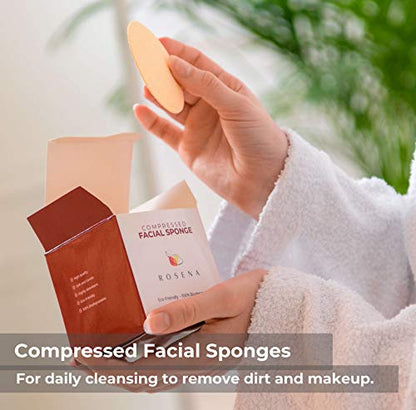 Facial Sponges - 50 Count Compressed Cellulose Face Cleansing and Exfoliating Sponges, Reusable Makeup Mask Remover, Round Face Cleaning Sponge Pads