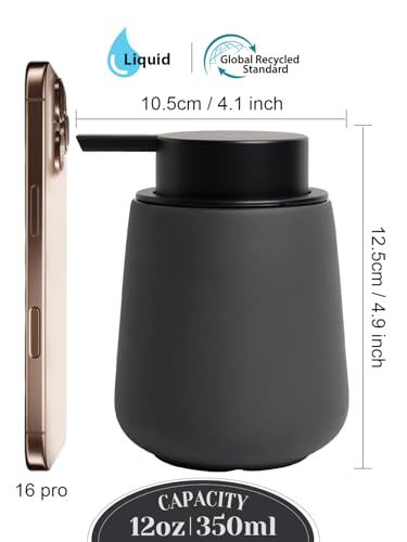 INGOFIN Ceramic Lotion Dispenser - 12oz Refillable Hand Soap Dispenser Bathroom, Modern Liquid Soap Dispenser with Pump, Dish Dispenser for Kitchen, Matte Grey - color: Matte Grey
