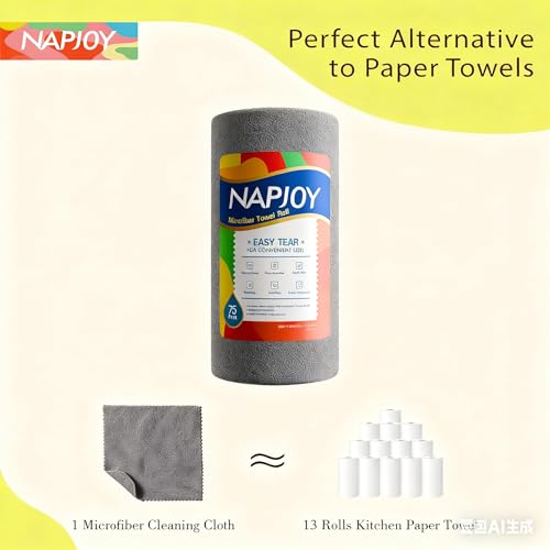 Napjoy Microfiber Cleaning Cloth Roll, 75PK Easy Tear Away Reusable Paper Towels, 12" x 12", Lint-Free and Scratch-Free with Patented Fiber Technology Microfiber Towel Roll, Grey - color: Gray