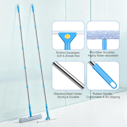 10 Feet Professional Squeegee Window Cleaner Tool with Extension Pole | Car Windshield Cleaning Kit with Long Handle, Queegee & Scrubber, Window Washing Equipment for Indoor Outdoor Windows & Glass