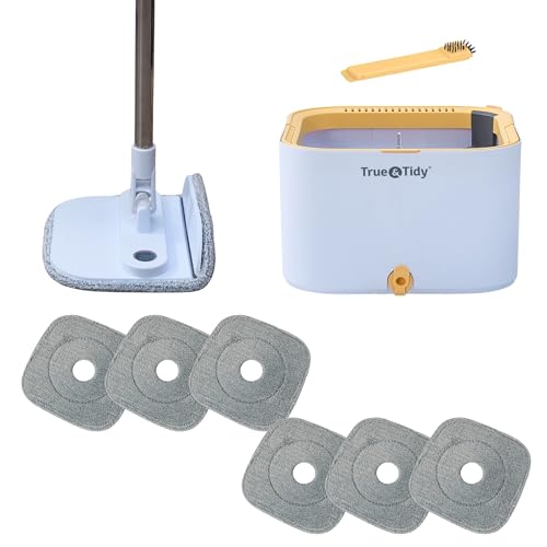True & Tidy® TrueClean Mop and Bucket System Plus with New Easy Lift Inner Bucket, Self Wringing, Separates Clean from Dirty Water, Folding Mop Head, Dual Brush System, 6-pc Machine Washable Pads - size: Mop & Bucket w/ 6 Mop Pads