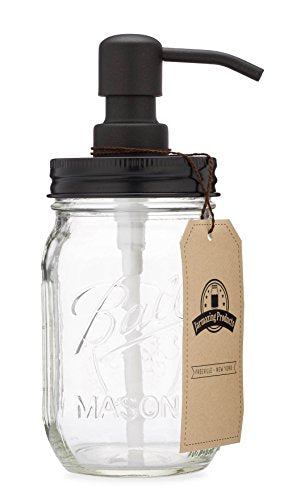 Jarmazing Products Mason Jar Soap Dispenser - Black - 16 oz Ball Mason Jar Liquid Dispenser for Kitchen & Bathroom - Glass - Dish Soap Dispenser with Rust Proof Stainless Steel Pump & Lid - size: Pack of 1