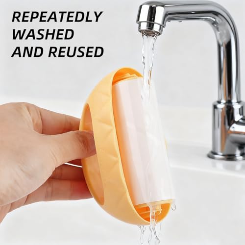 Lint Roller with Washable Sticky Roller Head,Reusable Mini Lint Roller Pet Hair Remover,Portable Lint Remover for Dog,Cat Hair,Clothes,Furniture - color: Yellow Bag