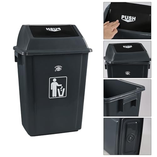 13 Gallon Plastic Swing Top Trash Can, 4 Pack Plastic Kitchen Garbage Can, Gray