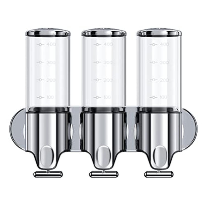 3 in 1 Chamber Wall Mounted BathroomShower Pump Dispenser,Dispensers for The Shower,Shampoo and Conditioner Dispenser,Shower Dispenser 3 Chamber no Drill - color: 17.6 Oz Triple Colourless