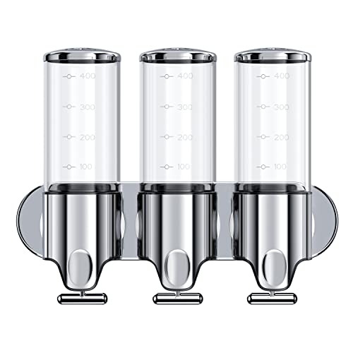 3 in 1 Chamber Wall Mounted BathroomShower Pump Dispenser,Dispensers for The Shower,Shampoo and Conditioner Dispenser,Shower Dispenser 3 Chamber no Drill - color: 17.6 Oz Triple Colourless