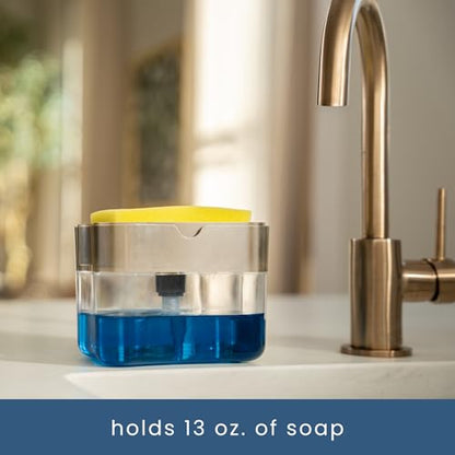 S&T INC. Dish Soap Dispenser and Sponge Holder for Kitchen Sink, Sponge Included, 13 Ounces, Metallic Silver - color: Metallic Grey