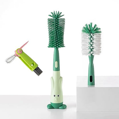 Chemimoso Cup Cleaning Brush, Silicone Baby Bottle Brush with Stand, Large Handle Water Bottle Brush Cleaner Set, with a Tiny Cup Lid Gap Cleaning Brush, Cup Lid Cleaner Brushes Kit, Green - color: Green 2