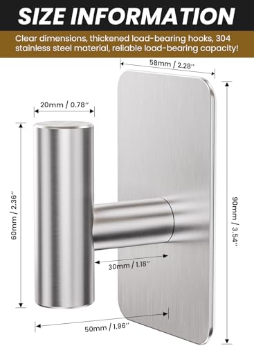Heavy Duty Adhesive Hooks - 26lb Max, Sticky Wall Hooks Waterproof Stainless Steel for Hanging Towel, Coat, Robe, Towel Hooks Stick on Bathroom, Kitchen, Shower, Door (Silver, 4 Pack) - color: Silver-Cylinder