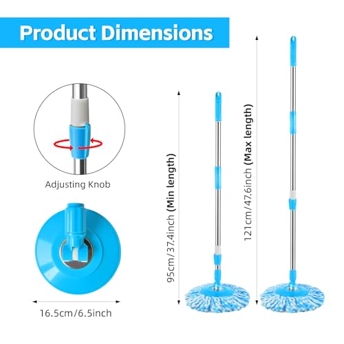 Spin Mop Replacement Handle, 47.6-Inch 360 Degrees Rotating Telescopic Stick with Robust Reinforced Plastic Disc for Bucket Cleaning System (Blue) - color: Blue, style: Plastic Disc