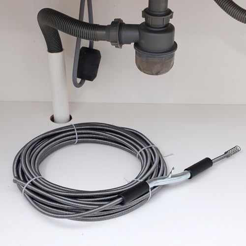Threlaco 50 ft Drain Auger Plumbing Snake for Heavy Deep Blockages 3/8" Diameter Flexible Plumbing Cables Drain Snake for Kitchen Bathroom Shower Sink Cleaning Drainage Clogs - size: 50 Ft, 3/8" Diameter