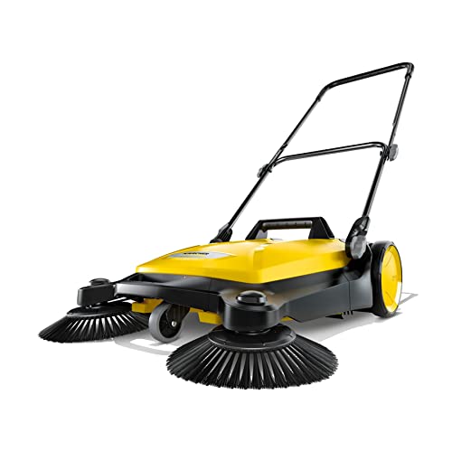 Kärcher Walk Behind Outdoor Push Sweeper S 4 Twin for Workshops, Warehouses or Garages - 5X Faster Than a Push Broom, 5.25 Gallon Capacity, 26.8" Sweeping Width - color: Yellow, style: S 4 Twin (Residential)