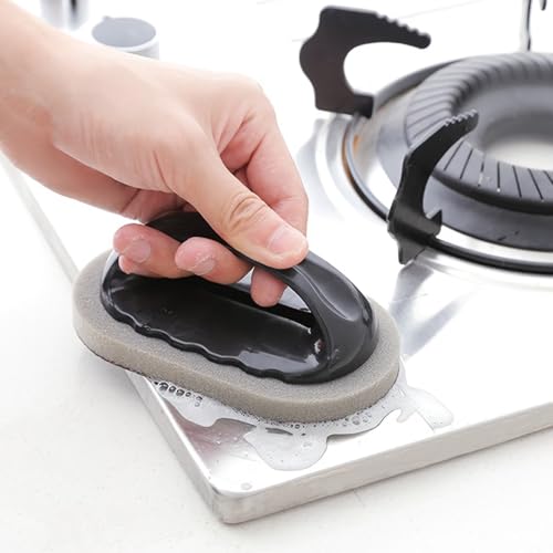 Diamond Sandpaper Magic Sponge Scrubber - Heavy Duty Cleaning Brush with Non-Electric Plastic Handle, for Pots, Pans, Grinders, Knives, Descaling & Decontamination, Commercial Kitchen Supplies,（Brown）