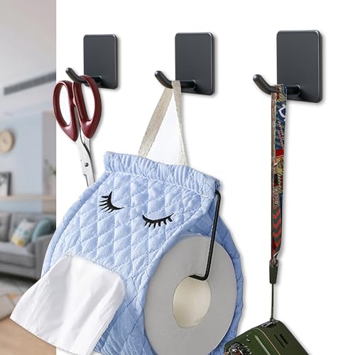 FOTYRIG Adhesive Towel Hooks No Drill Wall Hooks Stick on Wall Hangers Shower Hooks for Inside Shower Bathrooms Kitchen Door Black -4 Packs - color: Black