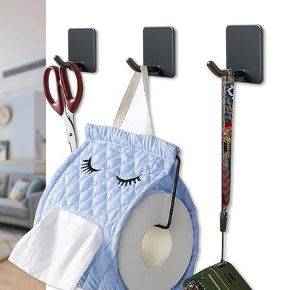 FOTYRIG Adhesive Towel Hooks No Drill Wall Hooks Stick on Wall Hangers Shower Hooks for Inside Shower Bathrooms Kitchen Door Black -4 Packs - color: Black