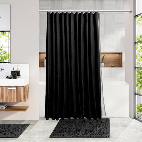 Clara Clark Bathroom Accessories Set - Bathroom Set, Bathroom Sets with Shower Curtain and Rugs, Shower Curtain Set with Bathroom Trash Can - Black - 22PC - color: Black, size: Complete Set + Bath Rugs