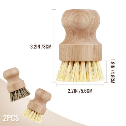 2 Pcs Dish Brush, Wood Dishes Scrub Brush, Pot Brush for Kitchen Cleaning Dishes Pots Pans (Sisal and Palm)