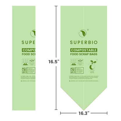 SUPERBIO 2.6 Gallon Compostable Food Waste Bags, 100 Count, 1 Pack, Flat Top Food Scrap Bags， ASTM D6400，Certified by BPI and OK compost INDUSTRIAL,9.84L - color: 2.6 Gallon Flat Top, 100 Count