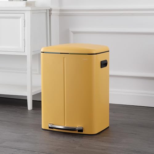 happimess HPM1005L Marco Rectangular 10.6-Gallon Double Bucket Trash Can with Soft-Close Lid, Daffodil Yellow, Fingerprint Resistant, Modern, Minimalistic for Home, Kitchen, Office, Bedroom, Bathroom - color: Daffodil Yellow