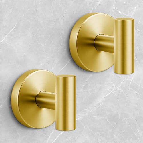 Shower Hooks for Inside Shower,No-Drill Removable&Reusable Towel Hooks for Bathroom,Heavy Duty Suction Cup Hooks for Glass Window,2 Packs(Gold) - color: Gold, size: 2 Pack