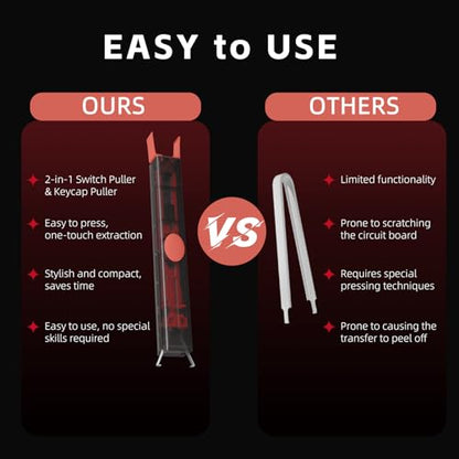 GATERON Twins 2-in-1 Switch and Keycap Puller,Manganese Steel Jaws Hot Swap Tool for Mechanical Keyboards,Ergonomic DIY Removal Kit with Cleaning Brush (Black-Red Color Scheme)