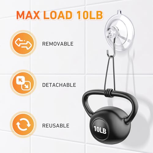 KORCCI Suction Cup Hooks 12Pack - Max Load 10LB, 1.77Inch Clear Medium Suction Cups, No Trace, Reusable & Removable, Stainless Steel Hooks, for Tile, Glass, Window, Shower, Kitchen, Bathroom - size: 12pc-Medium Size