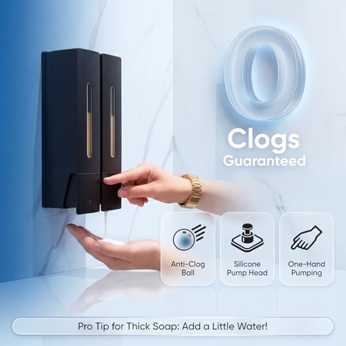 2-Pack Shampoo & Conditioner Dispenser, Wall-Mounted Shower Soap Dispenser, 800 ML (2×400 ML) Capacity, No-Drill Adhesive or Screws, Refillable Clear-Window Bottles for Bathroom & Hotel - color: Black-2-pack