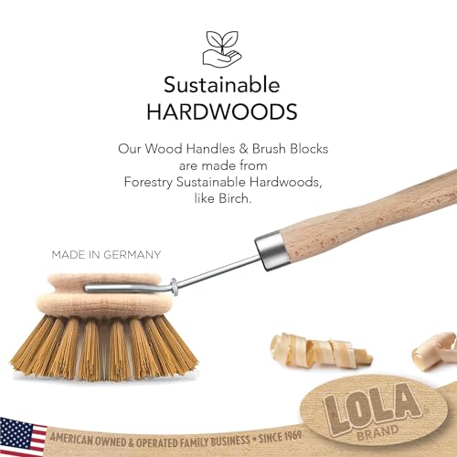 LOLA -The Original - Dishwashing & Vegetable Brush, Hardwood w/Poly Fiber Bristles, Reusable, Sustainable, Has EZ-Grip Handle - 1 Count - color: Wood, size: 1 Count