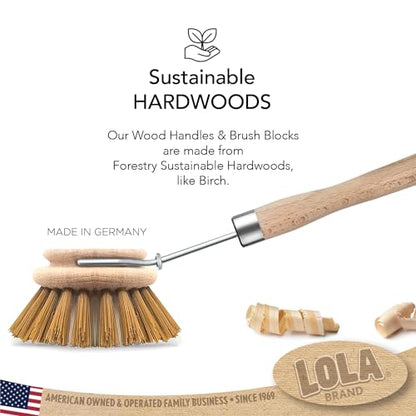 LOLA -The Original - Dishwashing & Vegetable Brush, Hardwood w/Poly Fiber Bristles, Reusable, Sustainable, Has EZ-Grip Handle - 1 Count - color: Wood, size: 1 Count