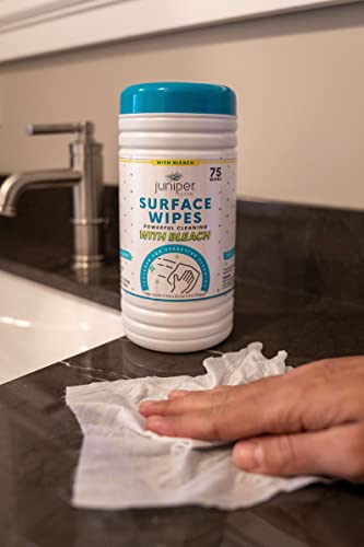 Juniper CLEAN 6 Pack Surface Cleaning Wipes with Bleach, All-Purpose Cleaner for Bathroom, Kitchen, Office, 450 Count Canister, Fresh Scent, 7.5" x 7" Sheet, Lint Free & Durable - size: 75 Count (Pack of 6)