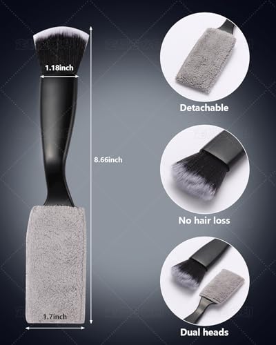 3PCS Car Interior Detailing Kit - 2 Curved Soft Bristle Brushes & 1 Dual-Head Duster | Scratch-Free Dusting for Dashboard, Vents - Fits All Vehicles (Sedans, SUVs, Trucks, ATVs)