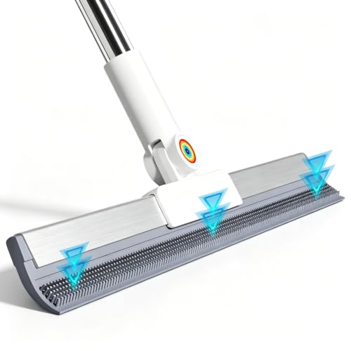 Squeegee Broom for Floor, 18 Inch Heavy Duty with Rubber Scrubbing Teeth, 2-in-1 Silicone Broom for Pet Hair, Dust and Water, 61 Inch Long Handle (15.7in) - size: 15.7in