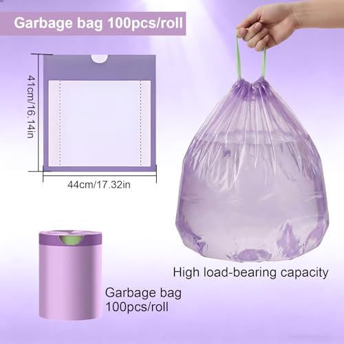 Drawstring Trash Bag 100PCS, Leakproof Small Trash Bags, Unscented Small Garbage Bags, 15 Liter Mini Wastebasket can Liners for Office Bedroom Bathroom, Purple - color: 100Purple