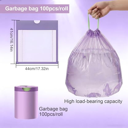 Drawstring Trash Bag 100PCS, Leakproof Small Trash Bags, Unscented Small Garbage Bags, 15 Liter Mini Wastebasket can Liners for Office Bedroom Bathroom, Purple - color: 100Purple
