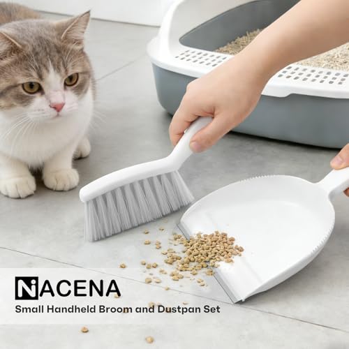 NACENA Handheld Dustpan and Broom Set – Mini Compact Brush Combo for Desktop, Sofa, Car & Kitchen Crumbs Small Cleaning Tool with Stiff Bristles, Grey - color: Gray, size: 1 Pack