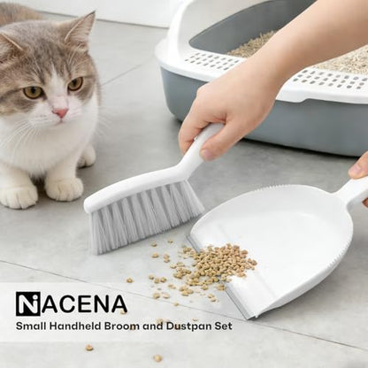 NACENA Handheld Dustpan and Broom Set – Mini Compact Brush Combo for Desktop, Sofa, Car & Kitchen Crumbs Small Cleaning Tool with Stiff Bristles, Grey - color: Gray, size: 1 Pack