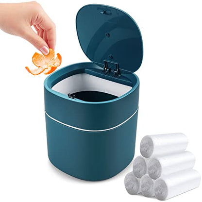 Mini Desk Trash Can with Lid with Trash Bags 180 pcs Press-Top 0.5 Gallon Tiny Countertop Waste Basket Small Table Top Plastic Covered Garbage Bin for Desk Top (Blue) - color: Blue