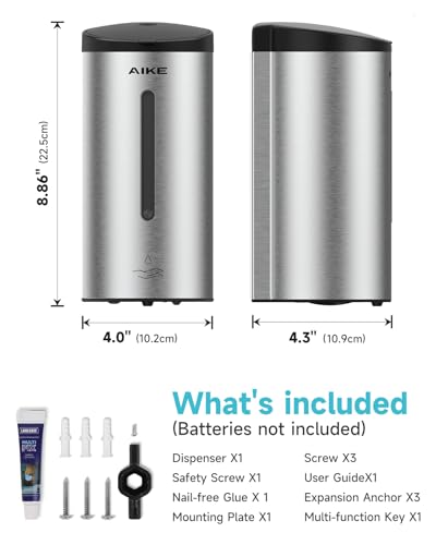 AIKE Classic Automatic Soap Dispenser,25 oz Liquid Wall Mount,Brushed Stainless Steel Finish Model AK1205E - color: Brushed Stainless Steel
