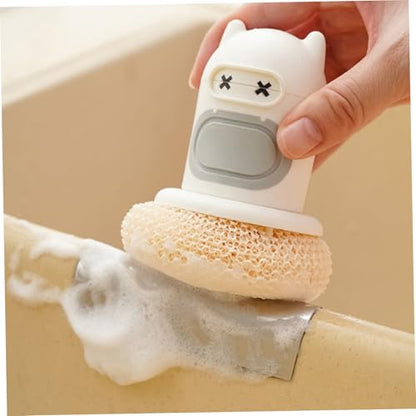 Soap Dispensing Silicone Dish Scrubber Press-to-Release Kitchen Scrub Brush with Nanofiber Scrubber for Pots Pans & Sinks - White - color: White