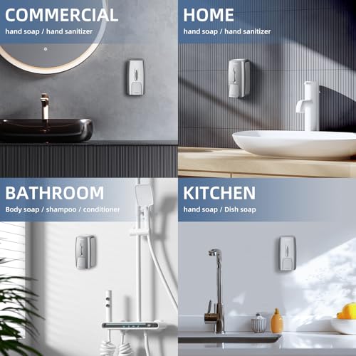 Soap Dispenser Wall Mount 28oz Commercial Hand Soap Dispenser for Bathroom Liquid Gel Hand Sanitizer Dispenser No Drilling Silver - color: Silver