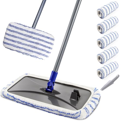 MASTERTOP Microfiber Mops for Floor Cleaning, Extra Large Industrial Mop,Floor Commercial Mop for Wet & Dry Use, Flat Mops for Hardwood, Vinyl, Laminate, Tile Floors, 5 Reusable & Washable Pads - color: Blue(15.7"*7.8")