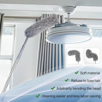 Microfiber Feather Duster 4-in-1 Kit, Dusters for Cleaning, Duster with Extension Pole 100 Inches, Cobweb Duster, Microfiber Dusters for High Ceilings and Fans, Blinds, Cars and Furniture