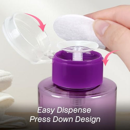 10oz Purple Push Down Pump Dispenser Empty Refillerble Bottle with Flip Top Cap - for Nail Polish, Travel, Cosmetics Packaging - color: Purple, size: 10 Ounce - 1 Bottle