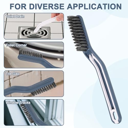uxcell Crevice Cleaning Brush with Tweezer, Hard Bristle Gap Brush for Tidying Narrow Space, Deep Cleaning Supplies for Kitchen Sink, Toilet, Bathroom, Bathtub, Home, Window, Blue 2Pcs - color: Blue