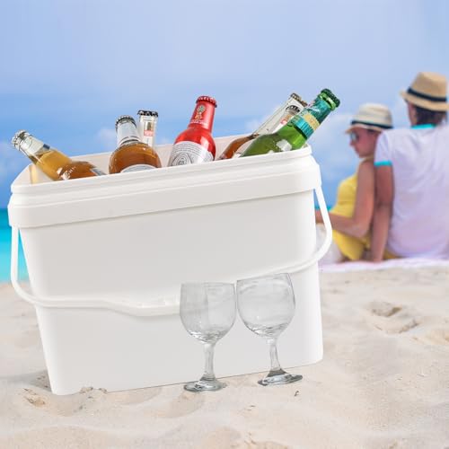 5 Gallon Rectangular White Food Grade Bucket with Handle, Set of 4 | Reusable White Plastic Bucket Set, Plastic Handles, Easy Stack and Store, for Camping, Fishing, Home Organization - size: 5 gallon, style: Rectangular