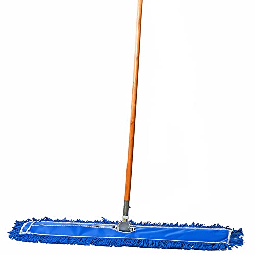 36 Inch Blue Commercial Dust Mop & Floor Sweeper – Wood Handle Floor Mop for Tile, Hardwood & Concrete - color: Blue, size: 36 X 5 Inch