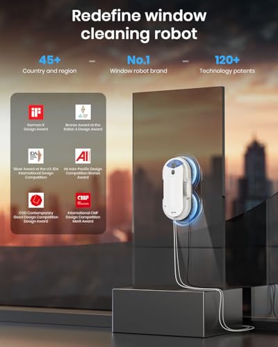 BNZ Smart Window Cleaning Robot, Twin Turbo & Dual Auto-Spray Window Cleaner with Multiple Safety System, AI Path Planning, Frameless Edge Detection, K1 (White) - color: White
