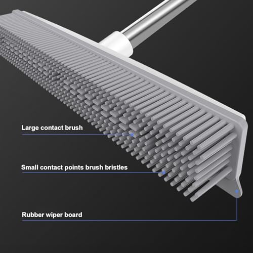 Pet Hair Rubber Broom 2-in-1 Long Handle with Squeegee Lightweight Fur Remover Brush Ergonomic Grip Multi-Surface Cleaning Brush Suitable for Daily Cleaning Work B - color: B